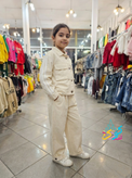کت شلوار دخترانه لنین کت نوار دار با شلوار مام سایز ۶تا۱۰سال