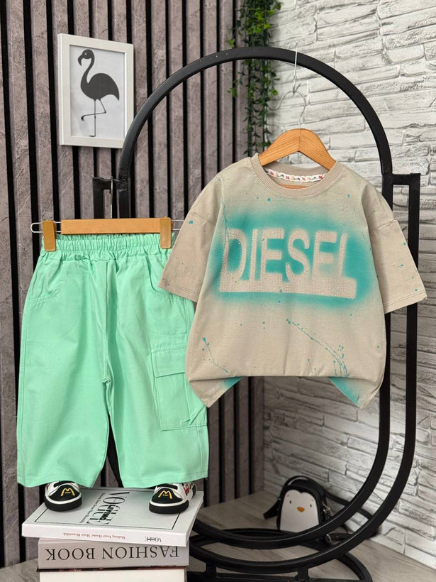 تیشرت شلوارک کتان اسپرت مدل diesel سایز ۴۰ تا۵۵، ۲تا۸سال