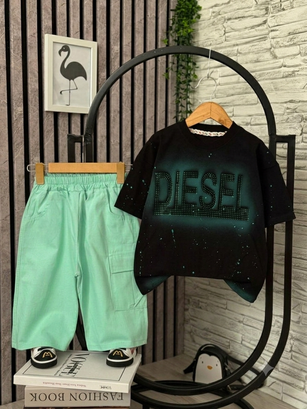 تیشرت شلوارک کتان اسپرت مدل diesel سایز ۴۰ تا۵۵، ۲تا۸سال
