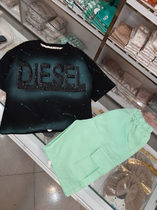 تیشرت شلوارک کتان اسپرت مدل diesel سایز ۴۰ تا۵۵، ۲تا۸سال