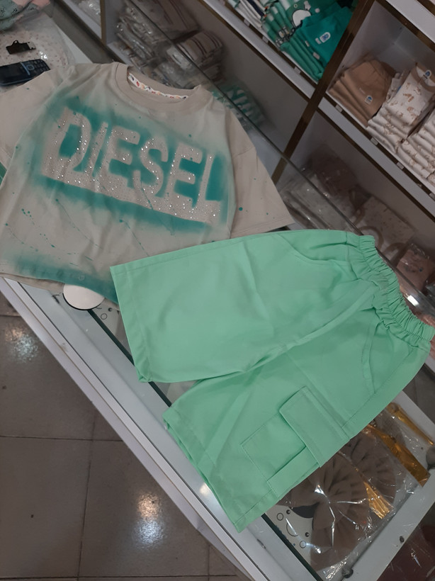 تیشرت شلوارک کتان اسپرت مدل diesel سایز ۴۰ تا۵۵، ۲تا۸سال