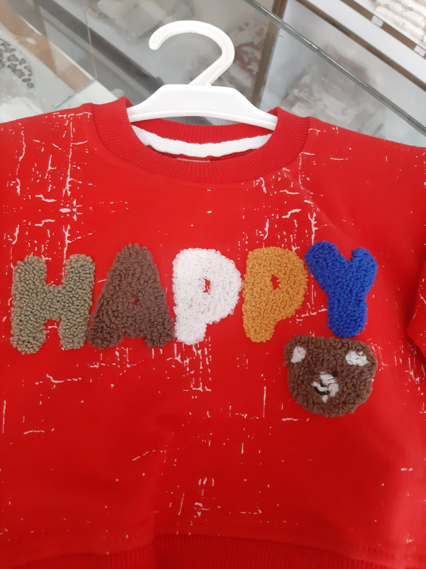 پارچه دورس پنبه تیپ لاکرا بلوز تک پسرانه مدل happy سایز ۳۰/۳۵/۴۰
