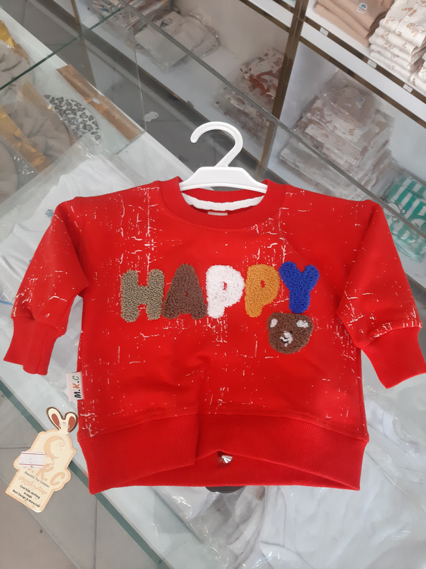 پارچه دورس پنبه تیپ لاکرا بلوز تک پسرانه مدل happy سایز ۳۰/۳۵/۴۰