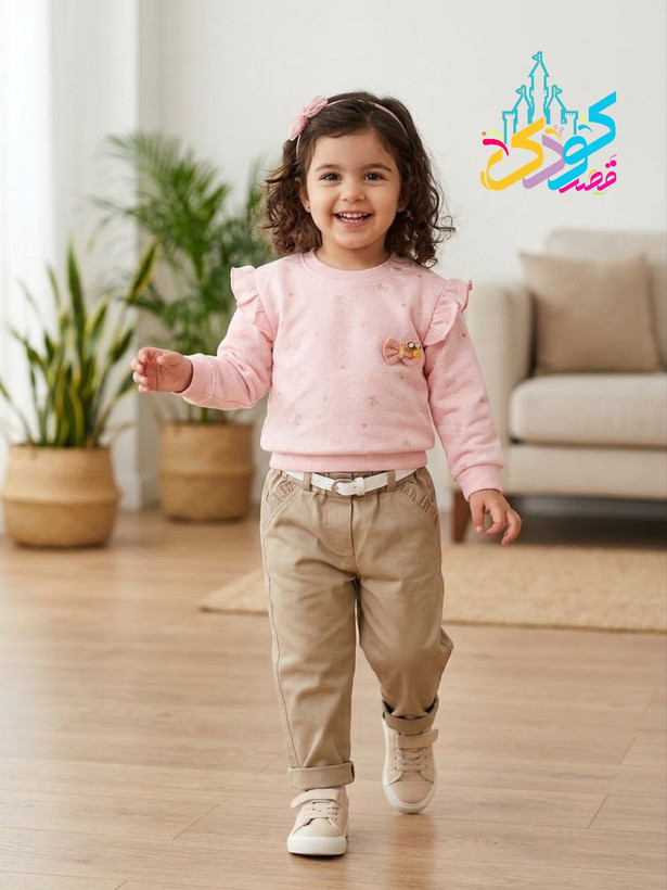ست بلوز شلوار دخترانه (بلوز پنبه و شلوار کتان)مدل سرشانه چیندار سایز ۱ سال تا ۶ سال