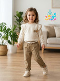 ست بلوز شلوار دخترانه (بلوز پنبه و شلوار کتان)مدل سرشانه چیندار سایز ۱ سال تا ۶ سال