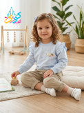 ست بلوز شلوار دخترانه (بلوز پنبه و شلوار کتان)مدل سرشانه چیندار سایز ۱ سال تا ۶ سال