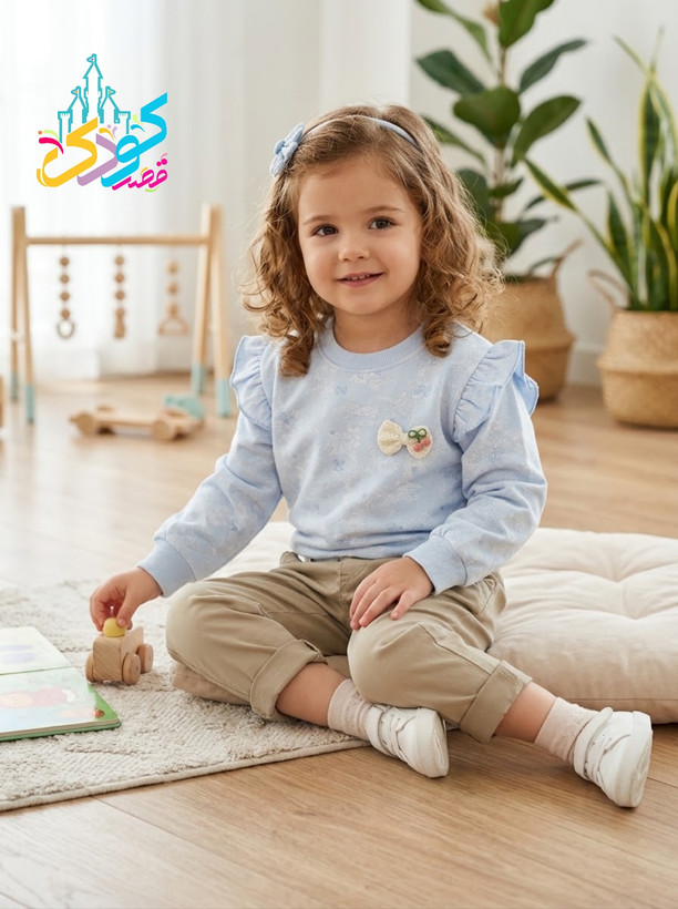 ست بلوز شلوار دخترانه (بلوز پنبه و شلوار کتان)مدل سرشانه چیندار سایز ۱ سال تا ۶ سال