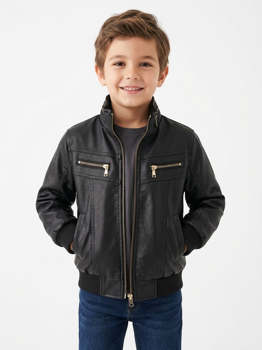 کاپشن چرم بچگانه داخل خزدار مدل خلبانی سایز ۲ تا ۱۳ سال