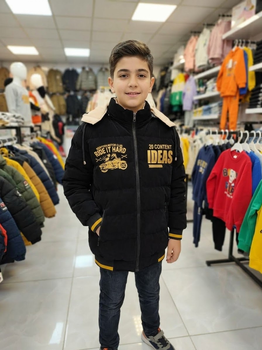 کاپشن پسرانه دو رویه سیلیکونی دو رنگ سایز ۸ تا ۱۴ سال