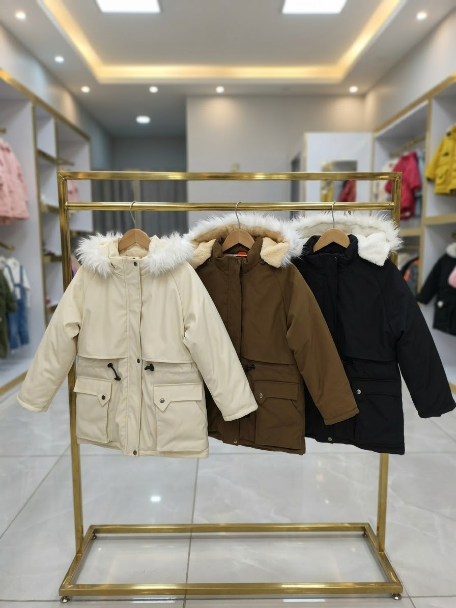 کاپشن کتان تو خز دخترانه کلاه‌دار (۹ تا ۱۴ سال)